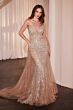 Ladivine CZ0028 Plunging Neck Tulle Overskirt Beaded Dress