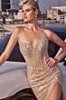 LaDivine J4055 Notched Neck Asymmetric Waist Sequin Dress