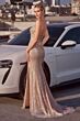 LaDivine J4055 Notched Neck Asymmetric Waist Sequin Dress