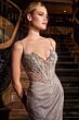 LaDivine J4305 Basque Waist V-Neck Glitter Dress