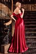 LaDivine J880 Off-The-Shoulder Beaded Neck Overskirt Satin Dress