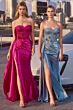 LaDivine J884 Side Streamer Strapless Satin Dress