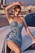LaDivine J884 Side Streamer Strapless Satin Dress