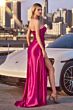 LaDivine J884 Side Streamer Strapless Satin Dress