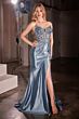 Ladivine KV1112 Sheer Bodice Strapless Satin Dress