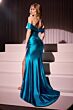 Ladivine KV1115 Pleated Off-The-Shoulder Side Slit Dress