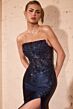 LaDivine C168 High Slit Lace Up Dress