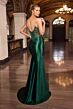LaDivine C172 High Slit Plunging Neckline Dress