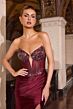 LaDivine C172 High Slit Plunging Neckline Dress