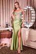 LaDivine C172 High Slit Plunging Neckline Dress