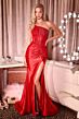 LaDivine CA114 High Slit Asymmetrical Neckline Dress