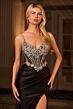 LaDivine CC408 Beaded Corset Bodice Spaghetti Strap Dress