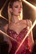 LaDivine CC408 Beaded Corset Bodice Spaghetti Strap Dress