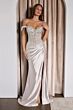 LaDivine CC494 High Slit Lace-Up Dress