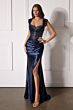 LaDivine CC494 High Slit Lace-Up Dress