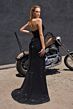 LaDivine CD388 Neck Scarf Hot Fix Ruched Dress