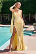 LaDivine CD388 Neck Scarf Hot Fix Ruched Dress
