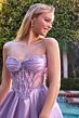 LaDivine CD389 Beaded Corset Bodice Lace Up Dress