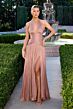 LaDivine CD412 Plunging Halter Neckline Ruched Dress