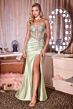 LaDivine CD718 Beaded Corset Bodice Ruched Waist Dress