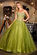 LaDivine CD721 Beaded Corset Bodice Strapless Lace Up Dress