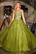 LaDivine CD721 Beaded Corset Bodice Strapless Lace Up Dress