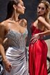 LaDivine CD722 Plunging Neck Side Streamer Dress
