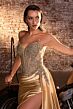 LaDivine CD722 Plunging Neck Side Streamer Dress