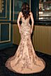 LaDivine CD723 Plunging Neckline Lace Up Floral Dress