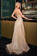 LaDivine CD724 Lace Up Strapless Glitter Tulle Dress