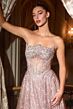 LaDivine CD724 Lace Up Strapless Glitter Tulle Dress