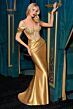 LaDivine CD729 Beaded Corset Bodice Cold Shoulder Dress