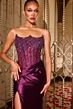 LaDivine CDS543 Slit Skirt Beaded Corset Bodice Strapless Dress