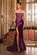 LaDivine CDS543 Slit Skirt Beaded Corset Bodice Strapless Dress