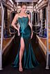 LaDivine CDS543 Slit Skirt Beaded Corset Bodice Strapless Dress