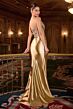 LaDivine CDS546 Slit Skirt Beaded Corset Bodice Embellished Dress