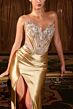 LaDivine CDS546 Slit Skirt Beaded Corset Bodice Embellished Dress
