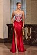 LaDivine CDS546 Slit Skirt Beaded Corset Bodice Embellished Dress