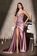 LaDivine CDS554 Beaded Corset Top Drape Skirt with Side Tail Dress