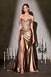 LaDivine CDS554 Beaded Corset Top Drape Skirt with Side Tail Dress
