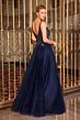 LaDivine CR880 Tulle Skirt Plunging V-Neck Dress