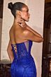 LaDivine J888 Lace Up Strapless Embellished Dress