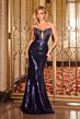 LaDivine J894 Plunging Neckline Sequin Dress