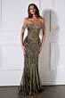 LaDivine J908 High Slit Fringe Neckline Dress