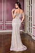LaDivine J908 High Slit Fringe Neckline Dress