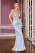 LaDivine J908 High Slit Fringe Neckline Dress