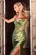LaDivine KV1132 High Slit Strapless Satin Dress