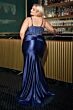 LaDivine CD752C Ruched Basque Waist Plunging Neck Plus Size Dress