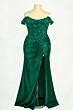 LaDivine CDS537C Beaded Lace Bodice Satin Skirt Dress