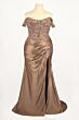 LaDivine CDS537C Beaded Lace Bodice Satin Skirt Dress